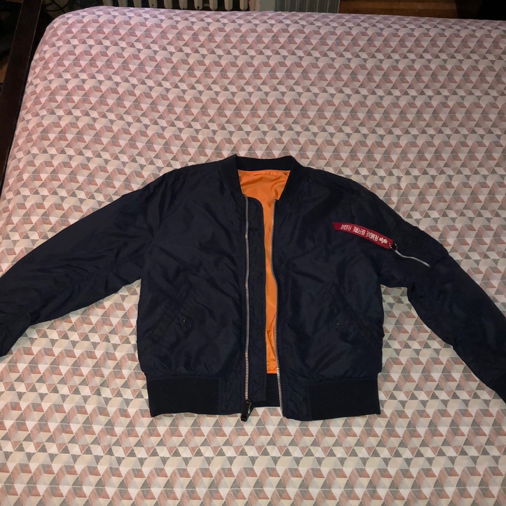 Urban Outfitters Navy blue light bomber jacket.